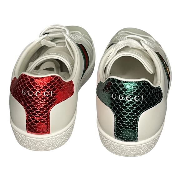 Gucci Ace Bee Sneakers Size 38 White Leather Red/Green Snake Heel w/ Box, Extras - Picture 6 of 16